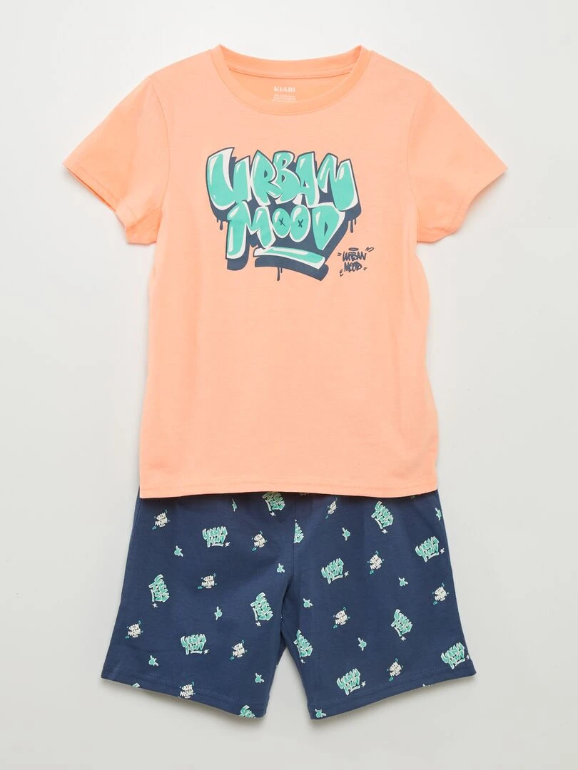 Pyjama court t shirt + short 2 pièces Orange
