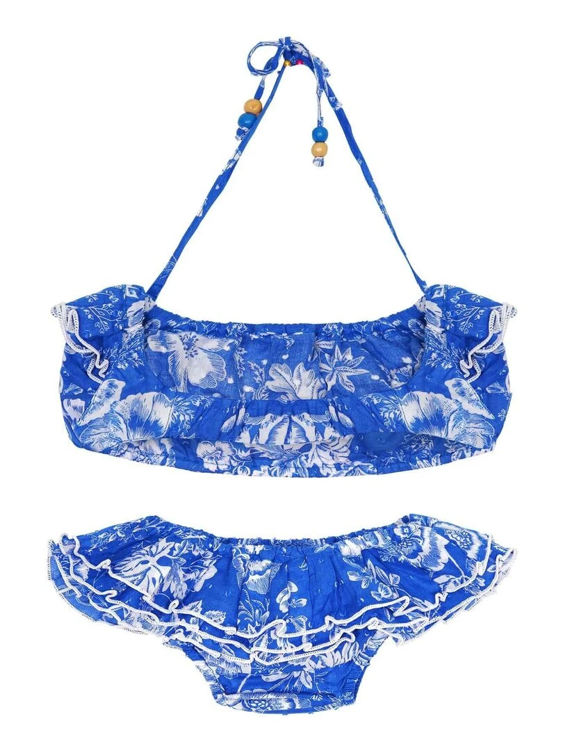 Maillot de Bain Fleuri Bleu Roi Blanc Fille  2 pièces  SWAN   'LA FAUTE A VOLTAIRE'   Blanc Bleu