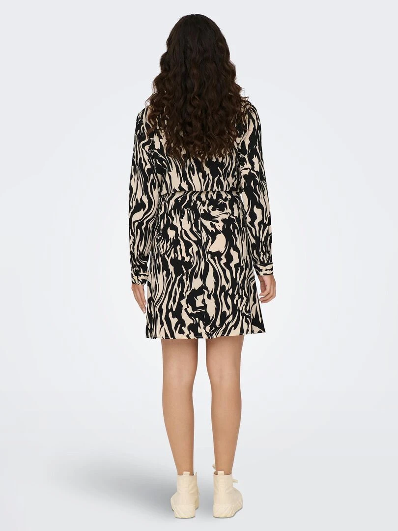 Robe courte à col V   Beige