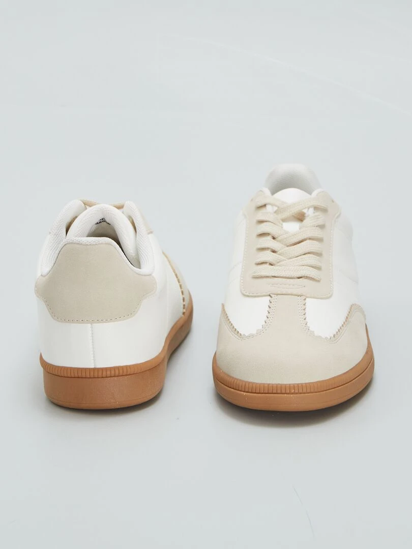 Baskets tennis bi matière   Blanc/marron
