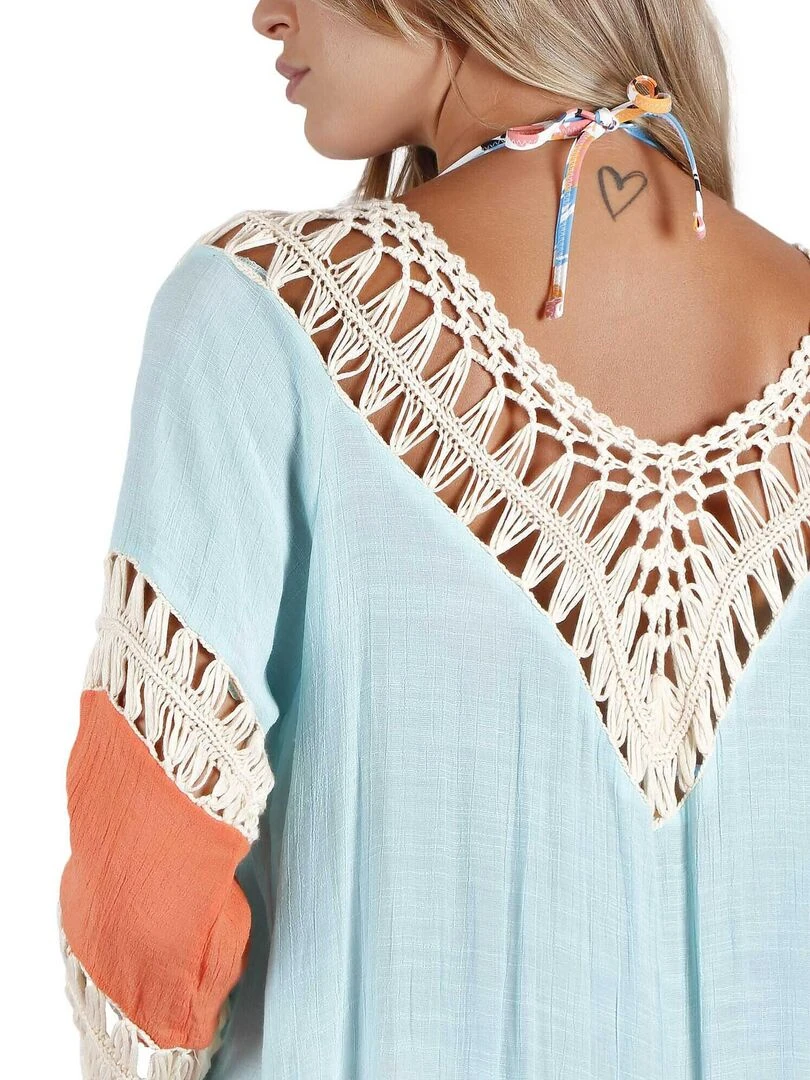 Caftan de plage Summer Memoirs   Bleu turquoise