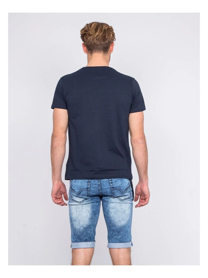 T shirt col rond pur coton motifs NOBILI   Bleu marine