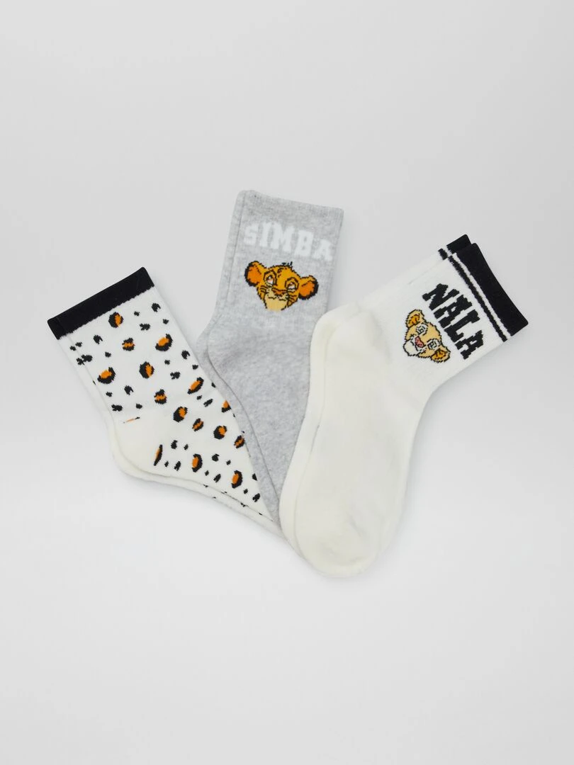 Lot de chaussettes imprimées 'Le Roi Lion' 3 paires Blanc
