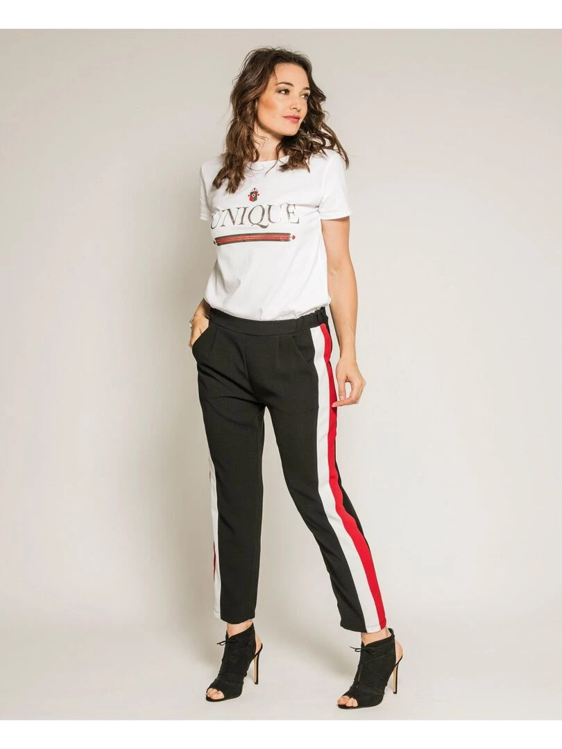 Pantalon cigarette slim bandes côtés EDMEE   Noir