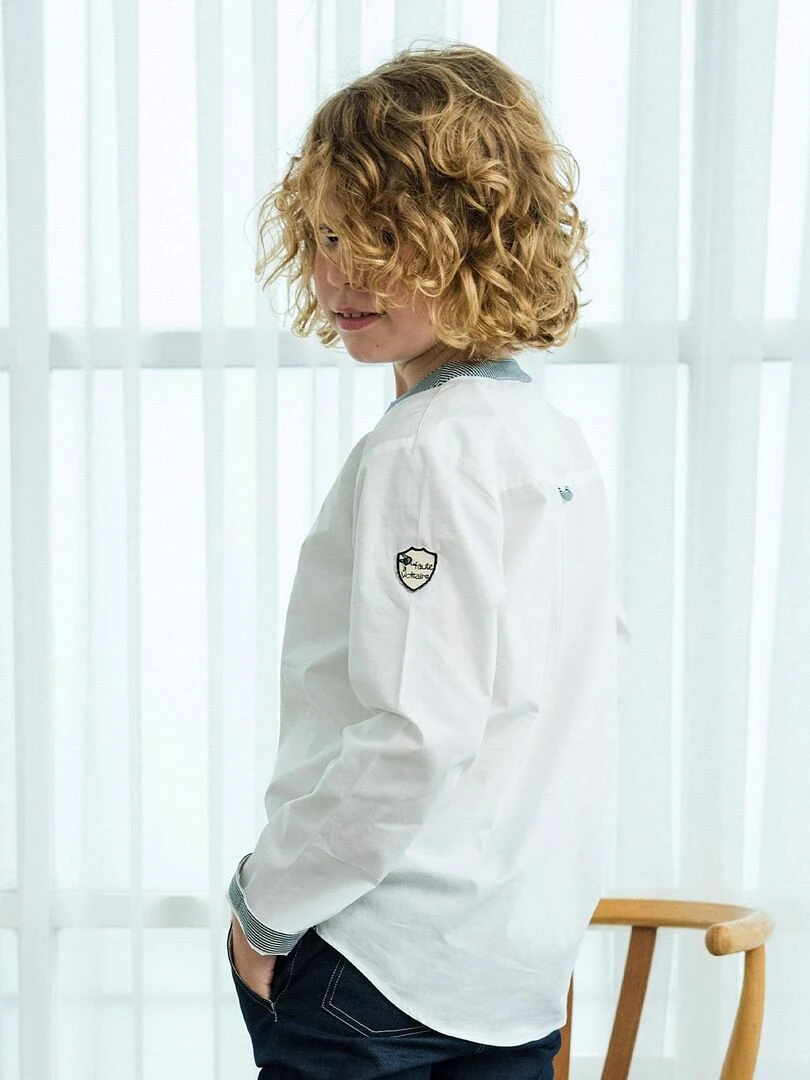 Chemise Blanche Col Mao pour Garçon RIMBAUD 'LA FAUTE A VOLTAIRE' Blanc