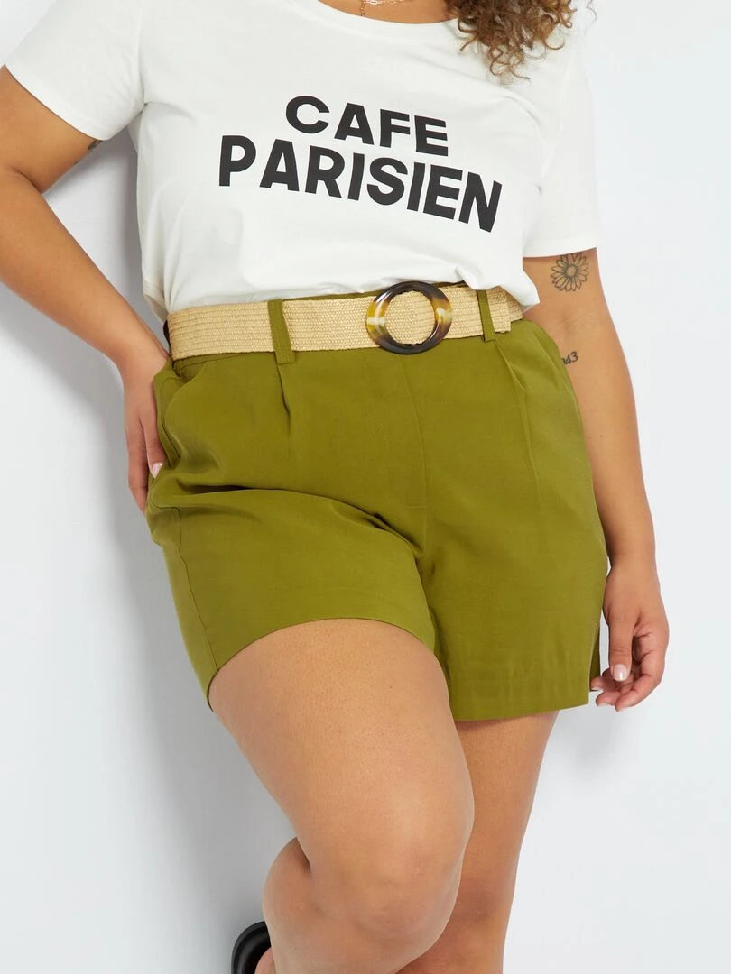 Short en twill avec ceinture Vert