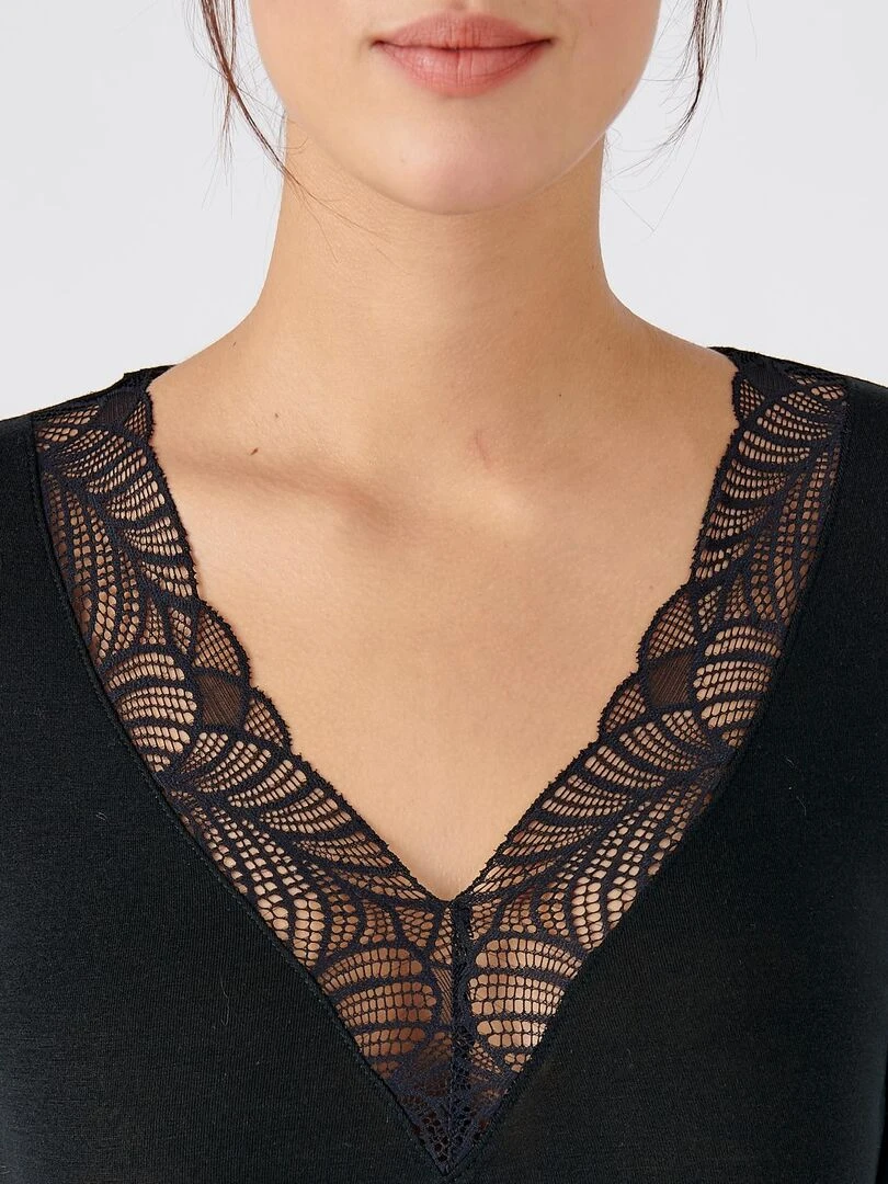 T shirt manches longues dentelle Thermolactyl invisible Damart Noir