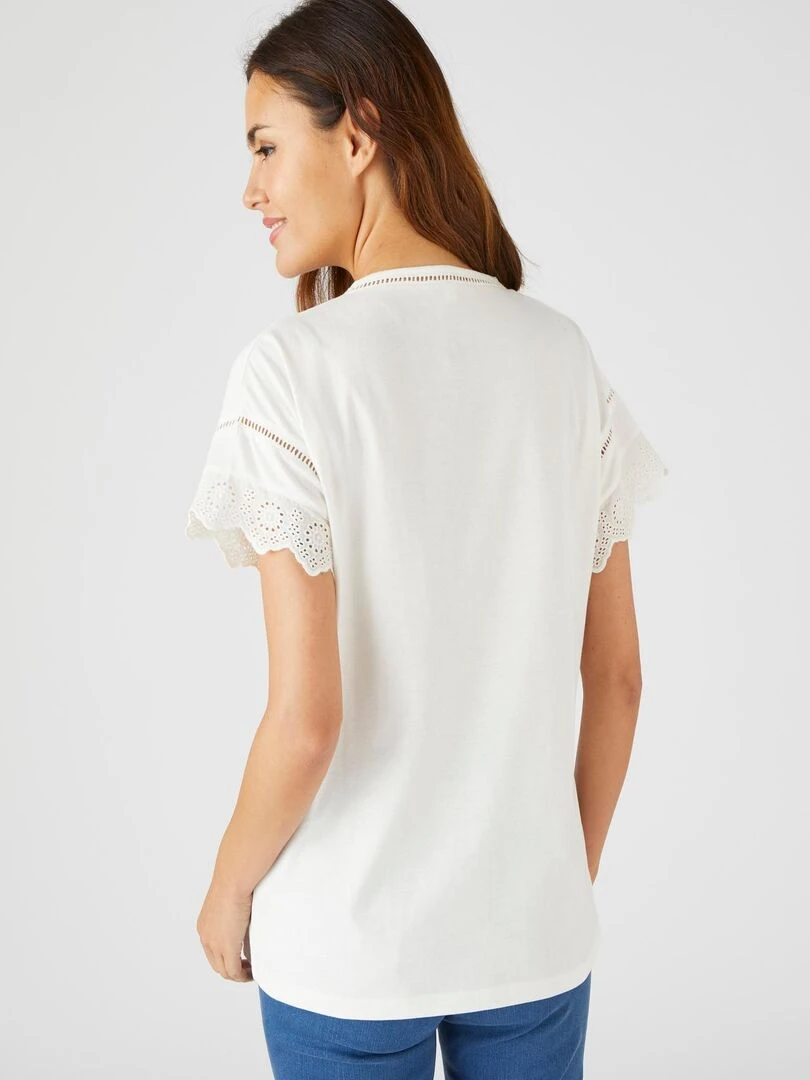 T shirt broderies anglaises pur coton   Damart   Blanc cassé