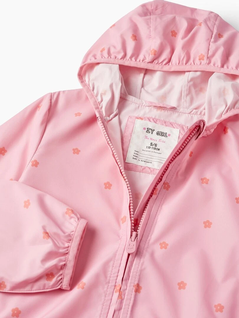 Manteau Coupe Vent avec Capuche pour Fille 'Floral'  THE WAVE TRIBE   Rose clair