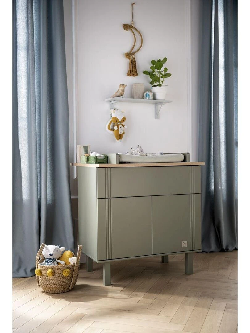 Commode un tiroir et 2 portes avec rainures   SAUTHON   Vert