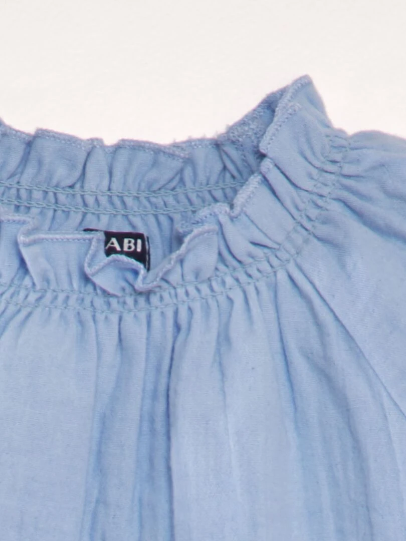 Blouse manches longues col volantée   Bleu