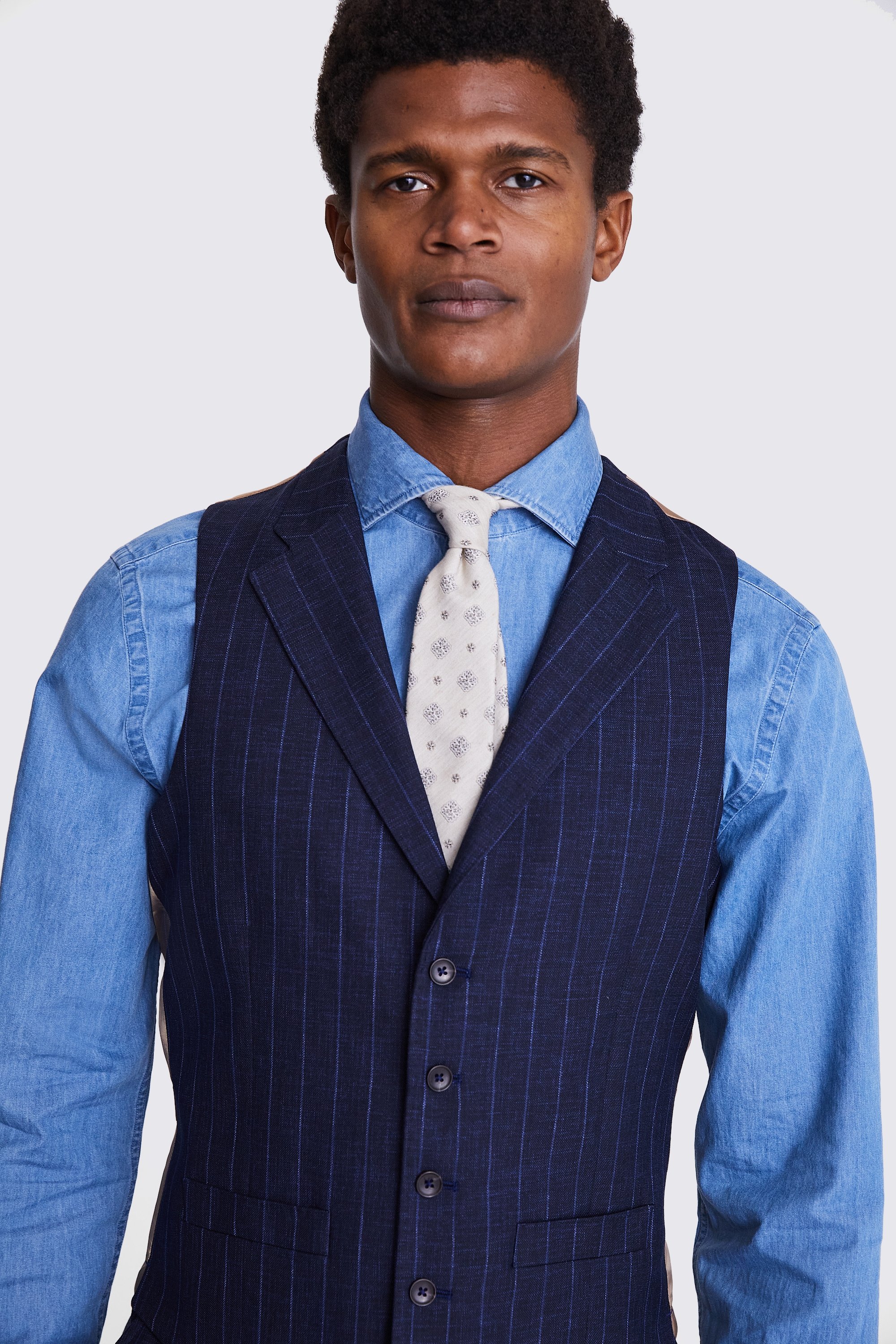 Italian Tailored Fit Navy Stripe Waistcoat   Buy Online at Moss