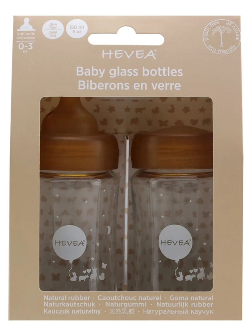 Lot de 2 biberons en verre et caoutchouc naturel 150 ml Multicolore
