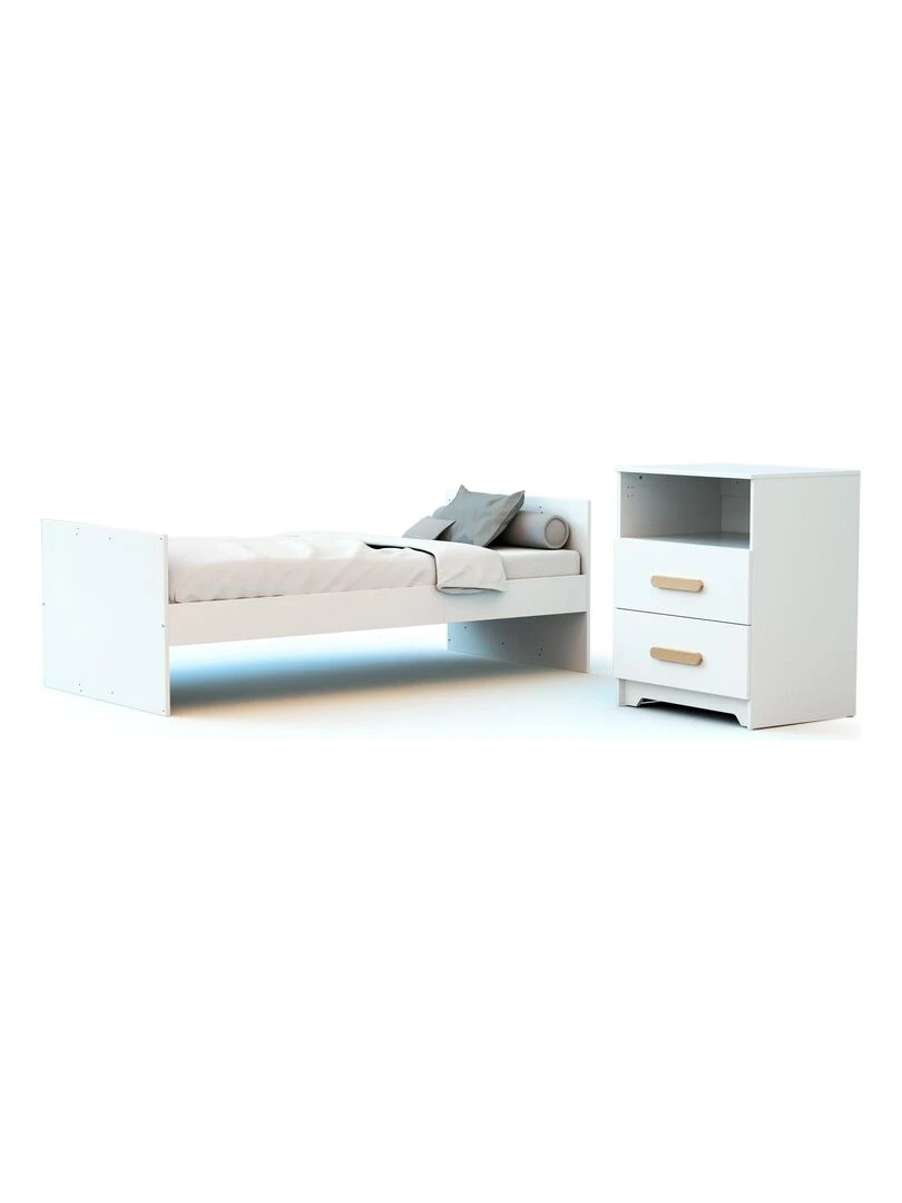 AT4    Combiné lit bébé évolutif Gavroche en bois Blanc et Hêtre 60 x 120 cm   Marron clair