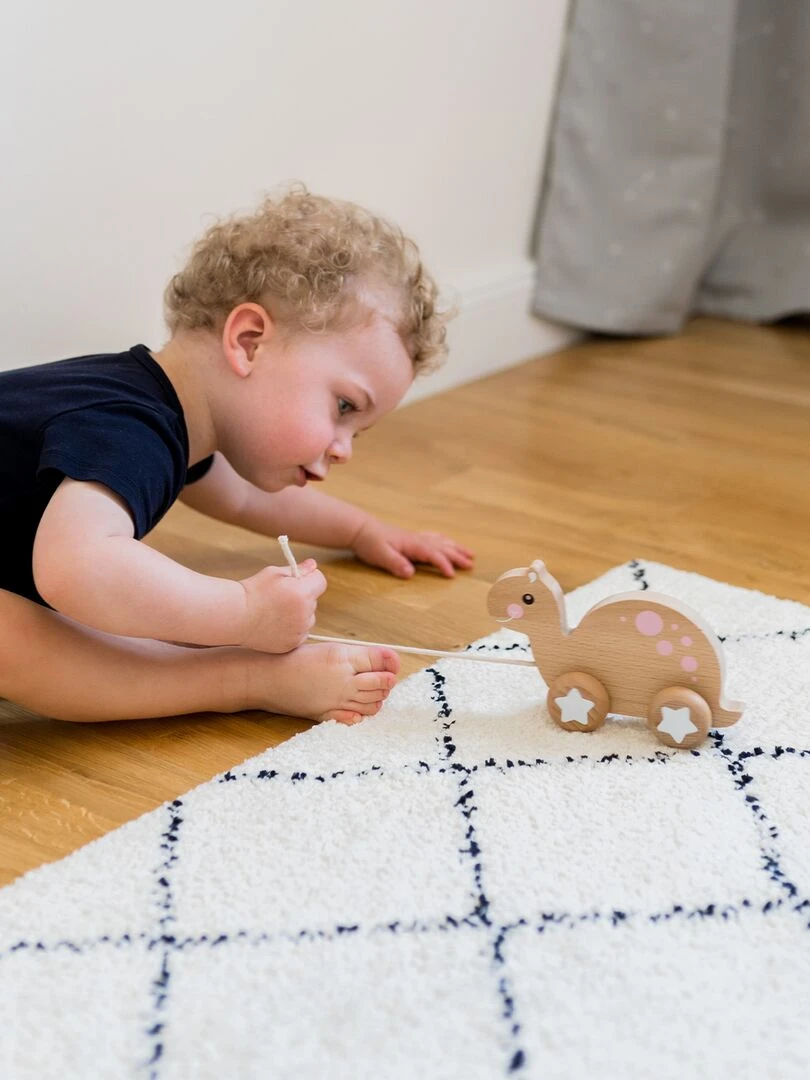 Jouet à tirer en bois tortue   Rose clair