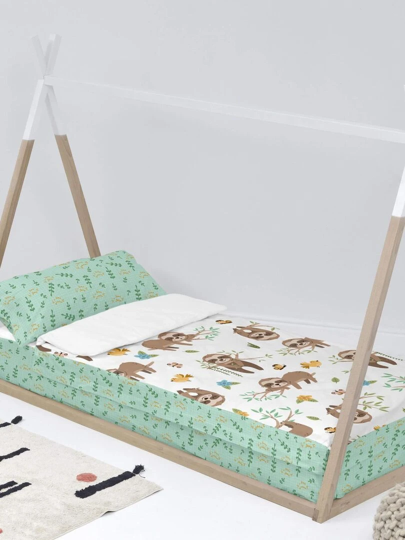 Couchage prêt à dormir Avec rembourrage Happy sloth "Happyfriday" Blanc Vert