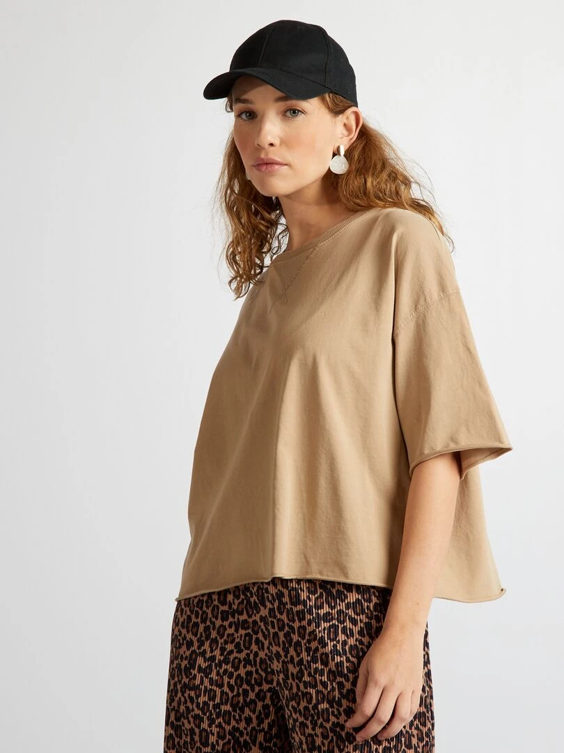 T shirt en coton avec emmanchures descendues Marron