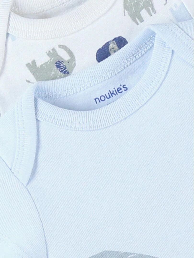 Set de 2 bodies éléphants en coton  écru/bleu ciel   Noukie's   Blanc