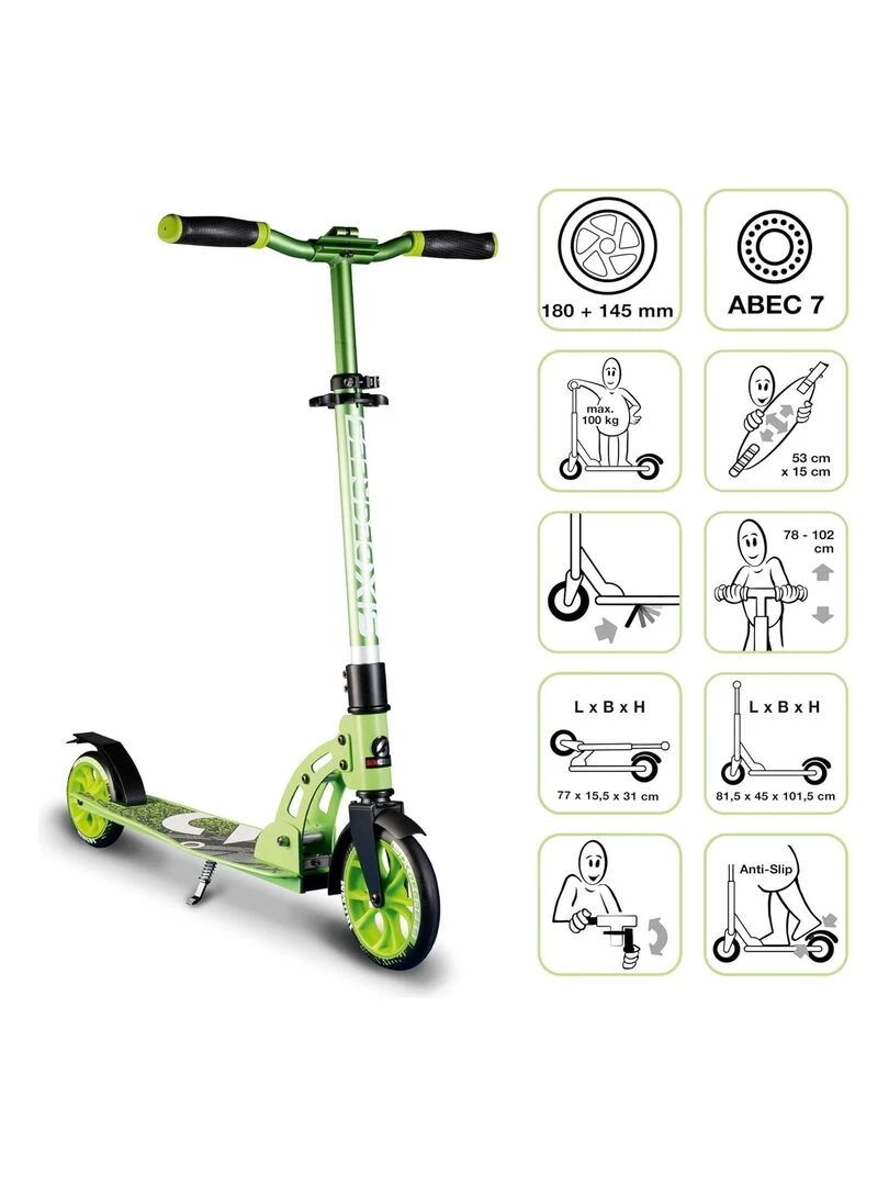 Six Degrees Trottinette junior   180/145 mm   hauteur réglable   Vert
