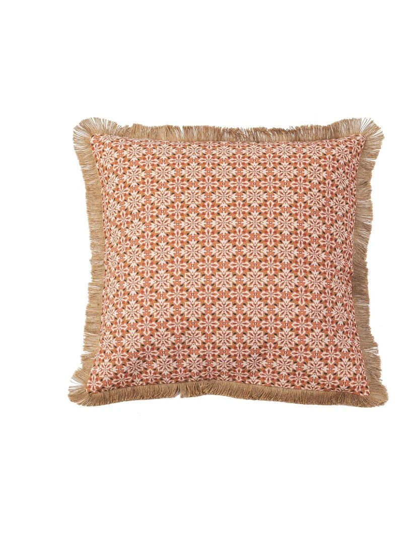 Coussin en coton avec frange en jute SOUK 'Deko&co' Blanc Rouge