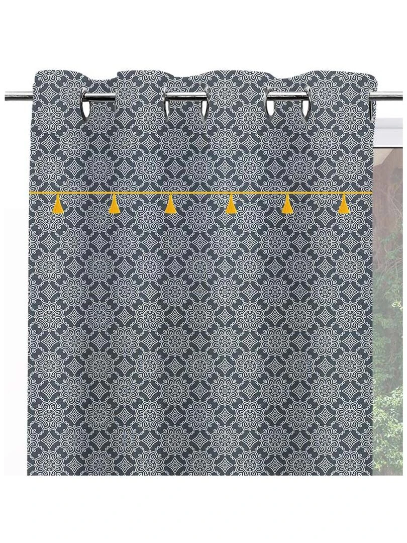 Rideau à pompons et à motifs floraux Gris clair