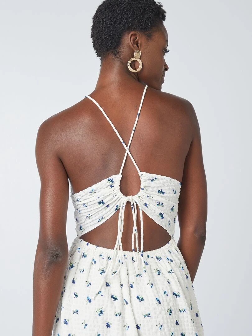 Robe longue imprimée à fines bretelles   Blanc