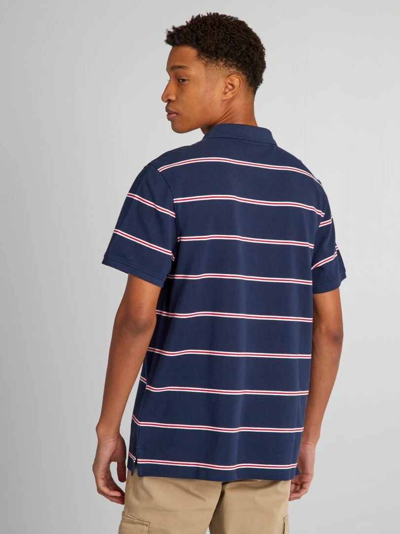 Polo en piqué de coton à rayures + d'1m90   Bleu marine
