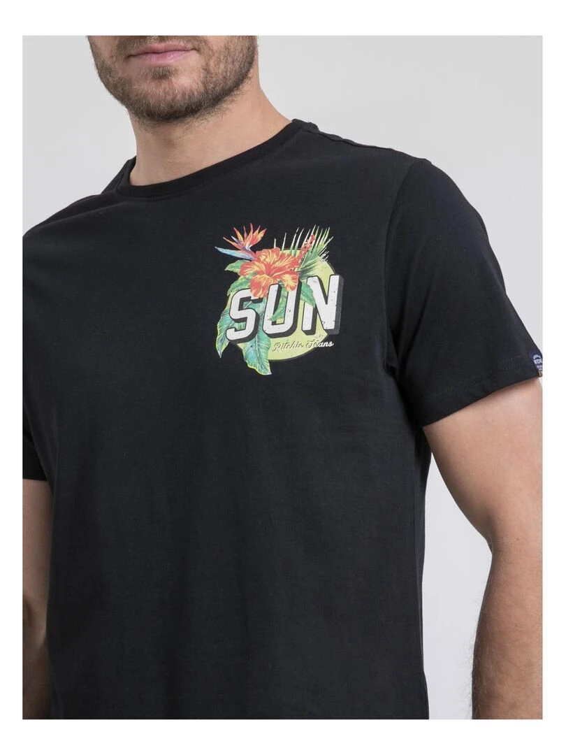 T shirt col rond pur coton NOGOZO   Noir