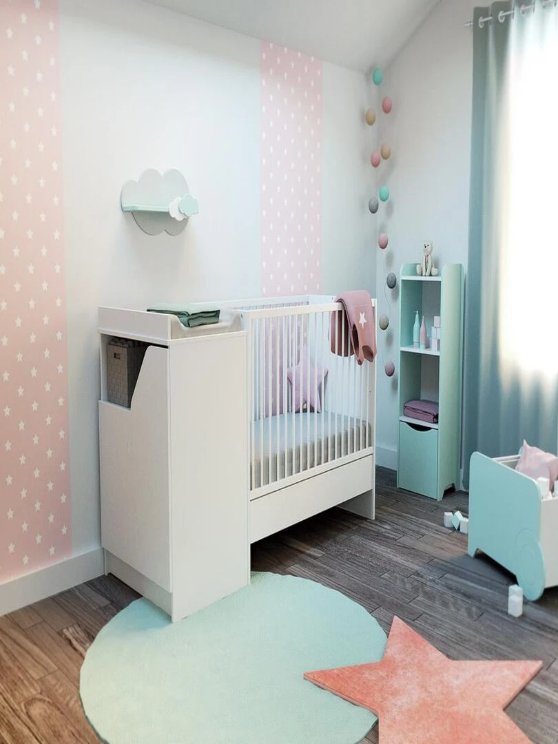 AT4    Combiné lit bébé évolutif CARNAVAL en bois   Blanc
