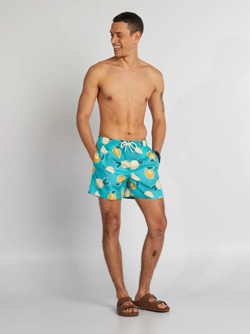 Short de bain à motifs Bleu ciel/jaune