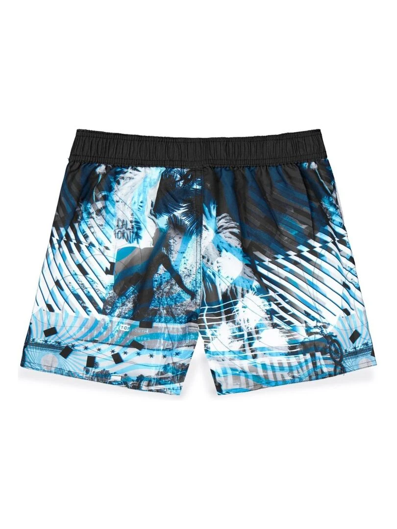 Boardshort court garçon avec ceinture demi élastiquée Cal Freegun Bleu