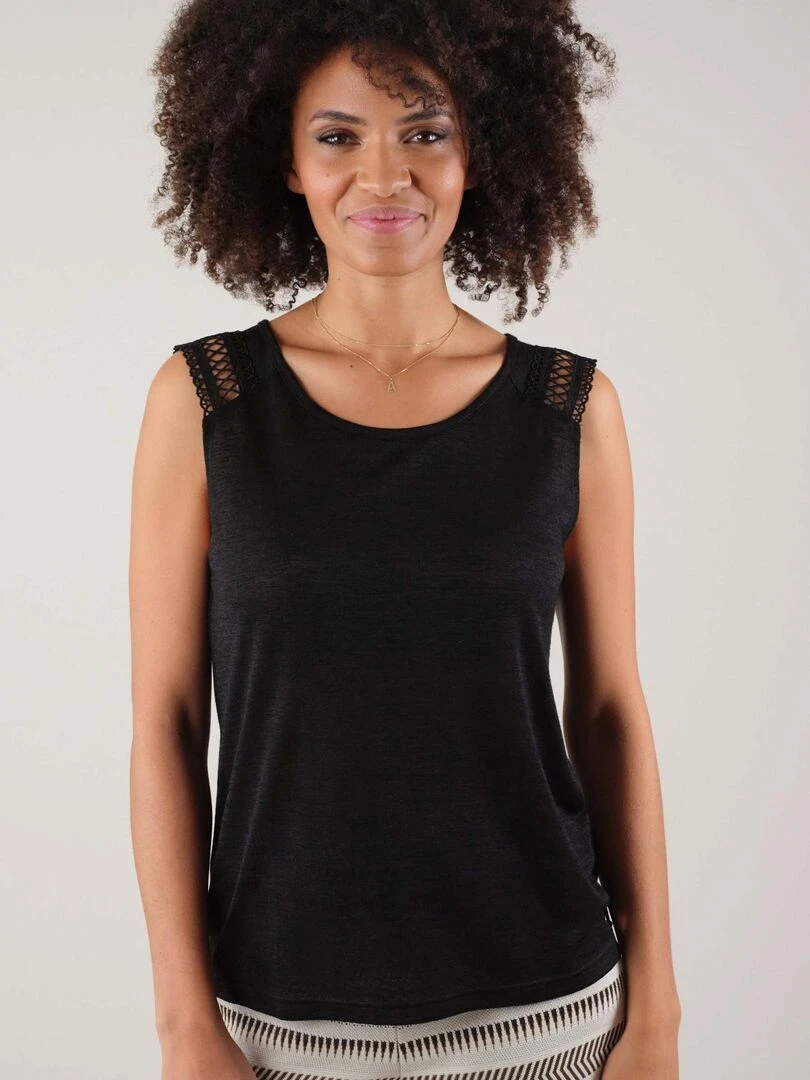 T shirt en jersey effet lin pour femme 'Deeluxe' Noir