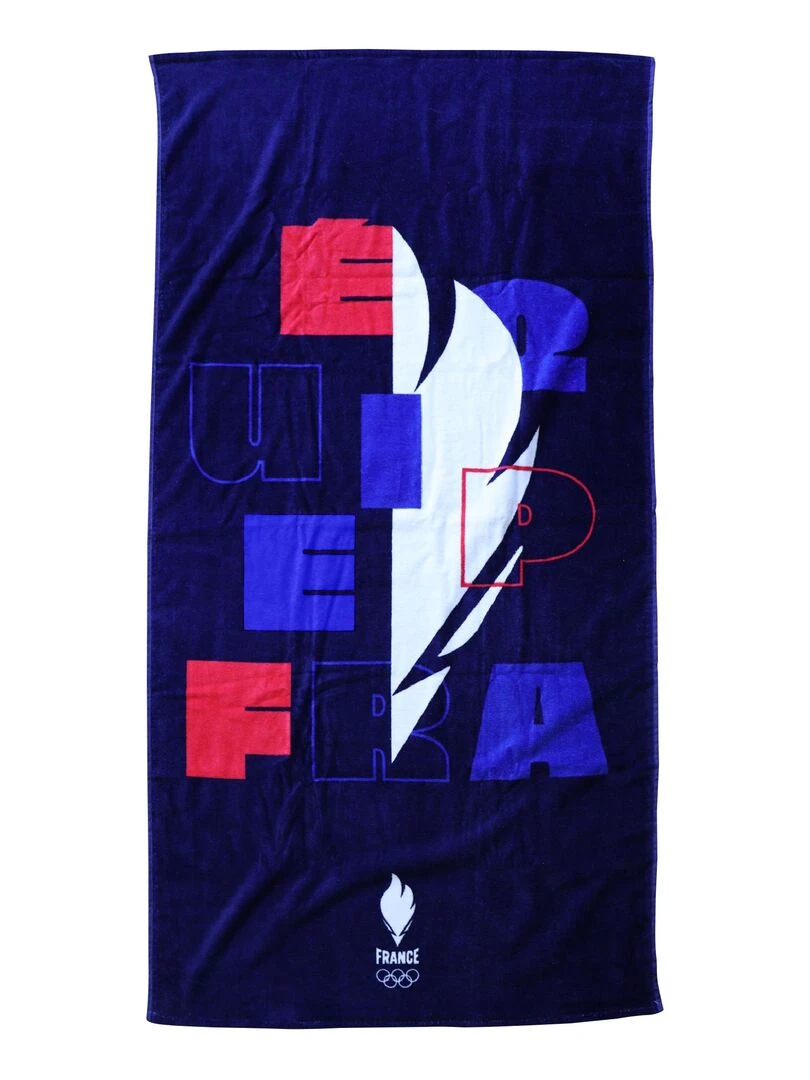 Drap de plage imprimé 100% coton PARIS 2024 EQUIPE DE FRANCE OLYMPIQUE EQUIPE Bleu marine