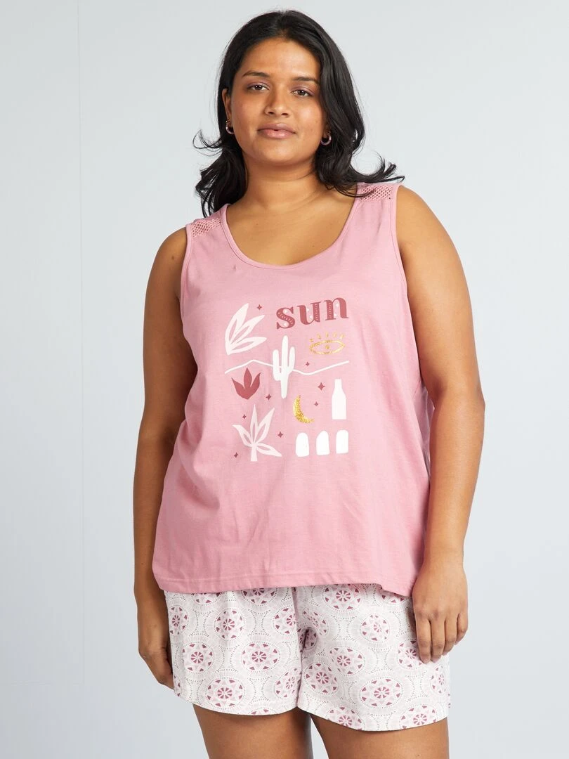 Ensemble pyjama court imprié 2 pièces Rose