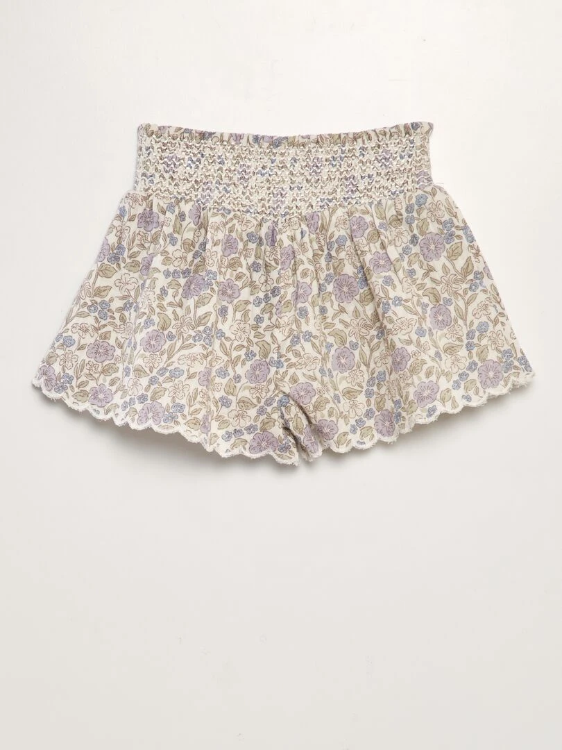 Short en gaze de coton avec taille smockée Fleuri