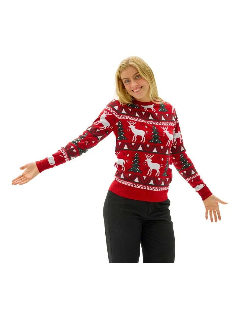 Pull de Noël "Le renne et le sapin" Rouge