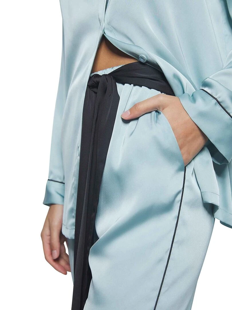 Pyjama pantalon chemise manches longues Satin   Vert