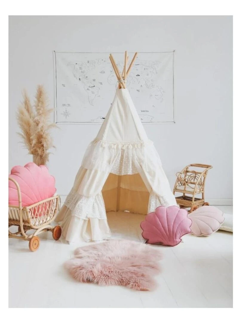 Tente Tipi avec volants Shabby Chic   Beige  Blanc   Moi Mili   N/A