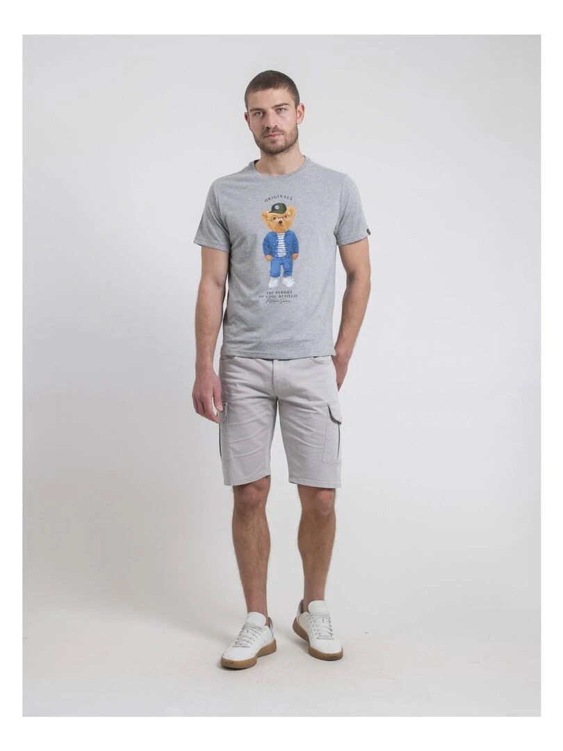 T shirt col rond pur coton NOBENITO   Gris