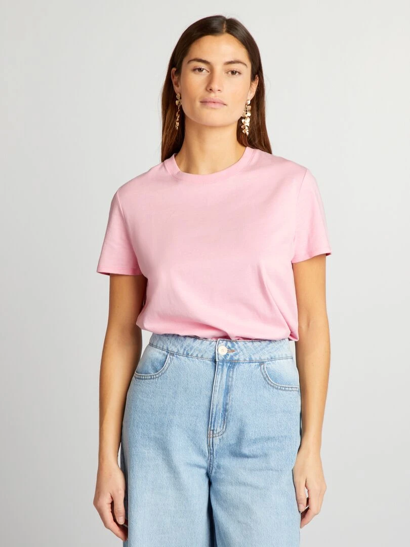 T shirt uni en jersey rose doux