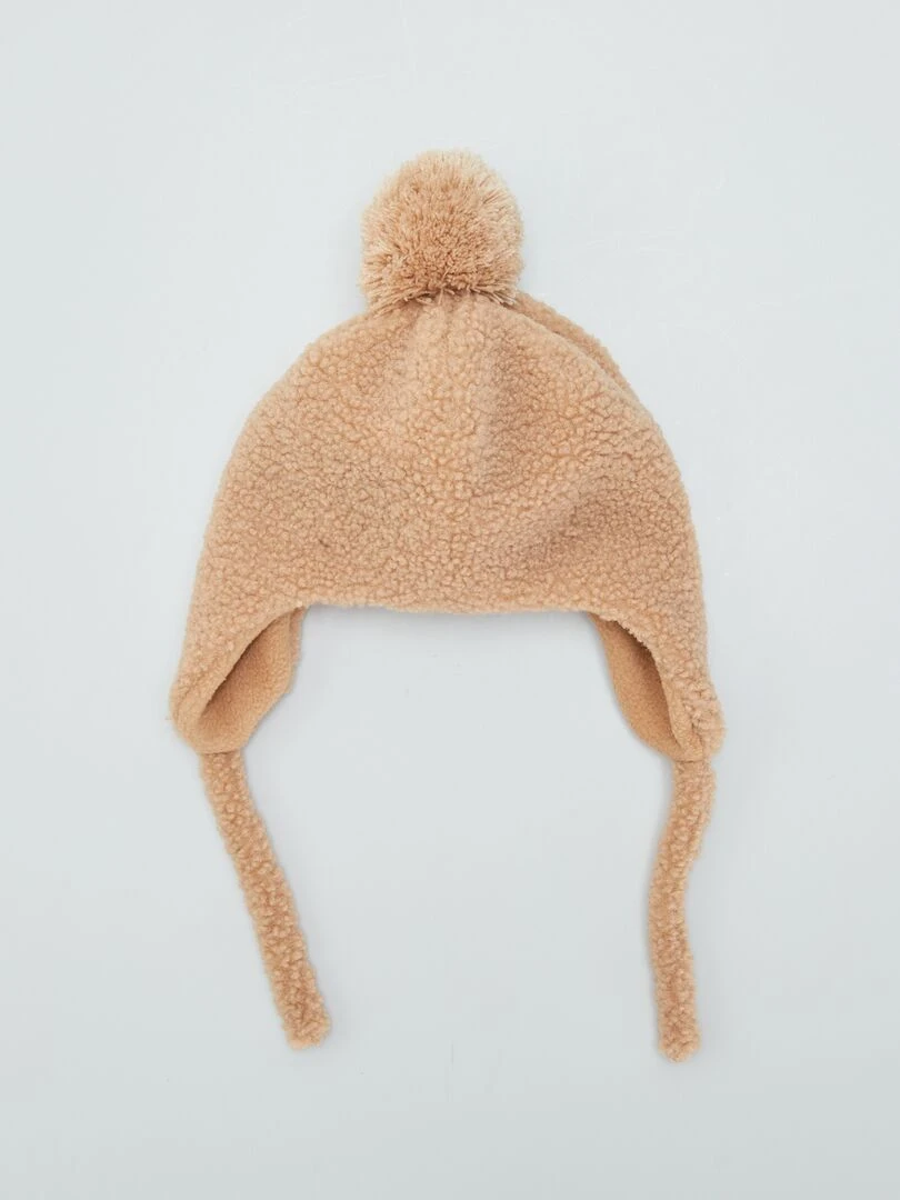 Bonnet en sherpa avec pompon Beige