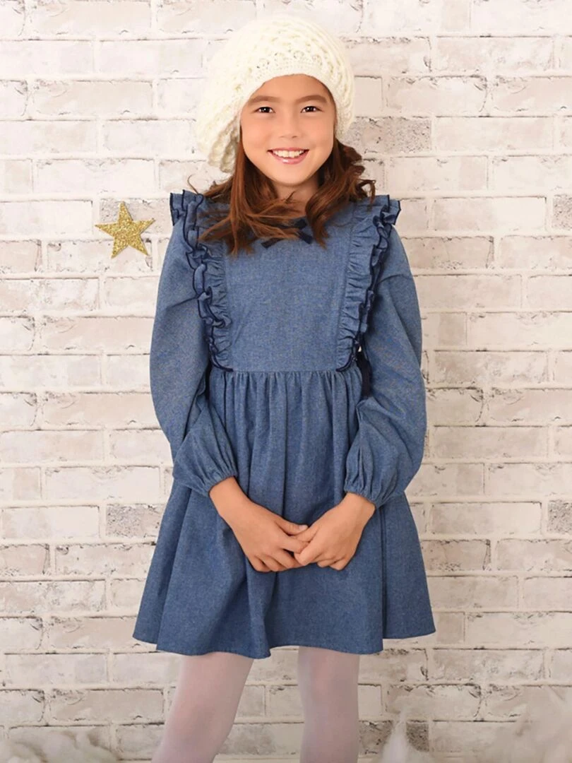 Robe Coton à Volants Fille APPOLINE 'LA FAUTE A VOLTAIRE' Bleu marine