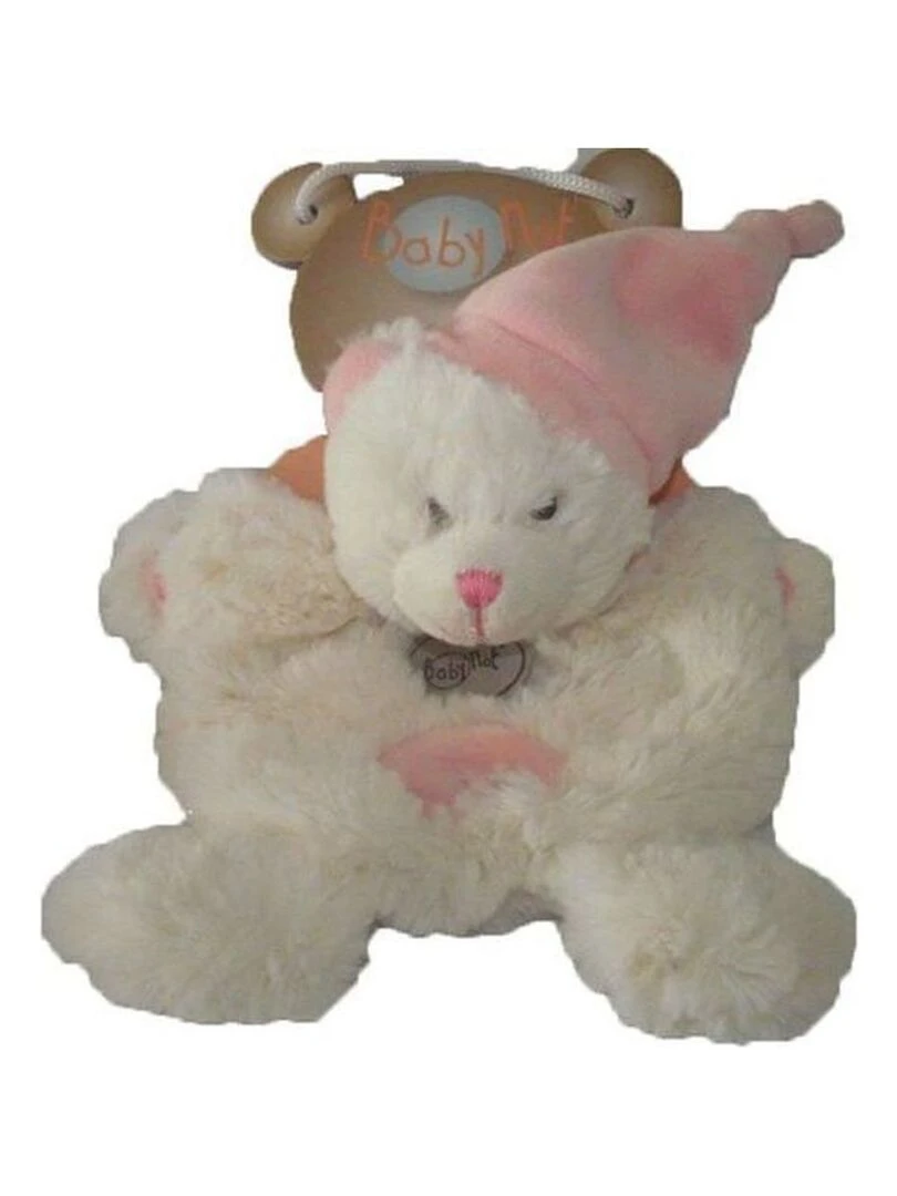 doudou Babynat Ours Rose Bonnet rose pink BN782 Les Calins Plat Rose