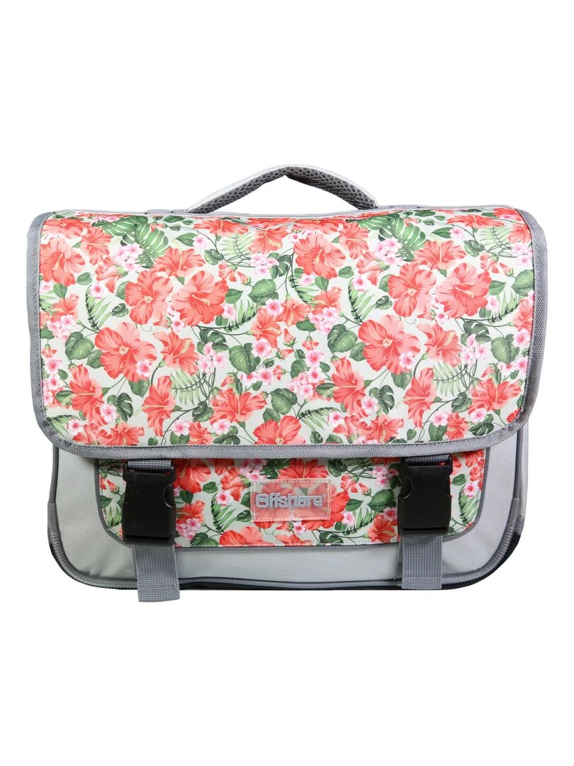 BAGTROTTER Cartable 38 cm Offshore Grise Fleurs Beige