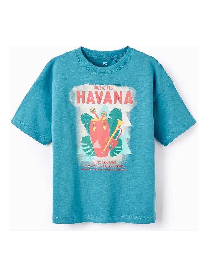 T Shirt De Coton Pour Garçon 'Havana' manches courtes Bleu