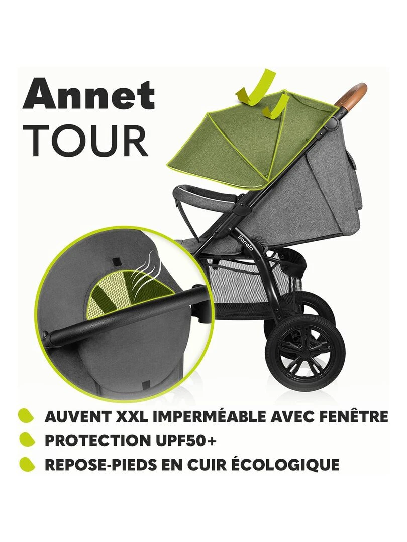 LIONELO Annet Tour   Poussette canne universelle   Jusqu'à 22 kg   Vert   Noir Vert Noir