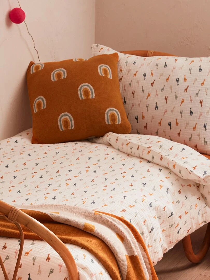 Coussin tricot en jacquard BIO ocre Jaune