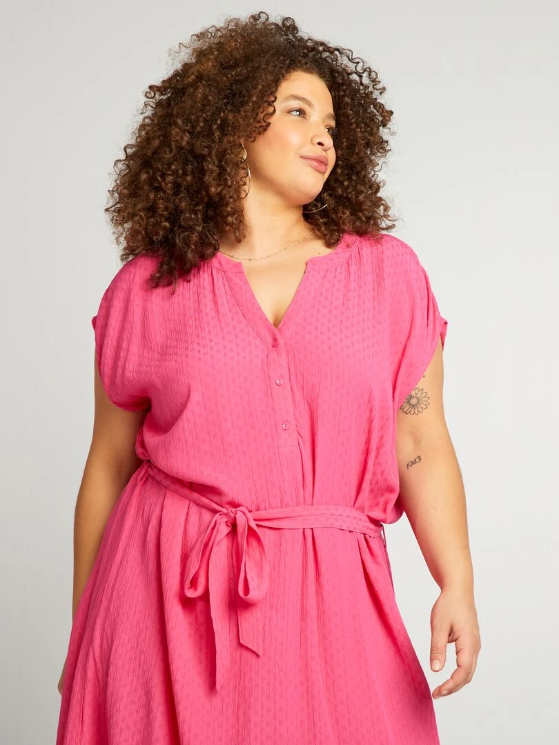 Robe courte en maille fantaisie   Rose