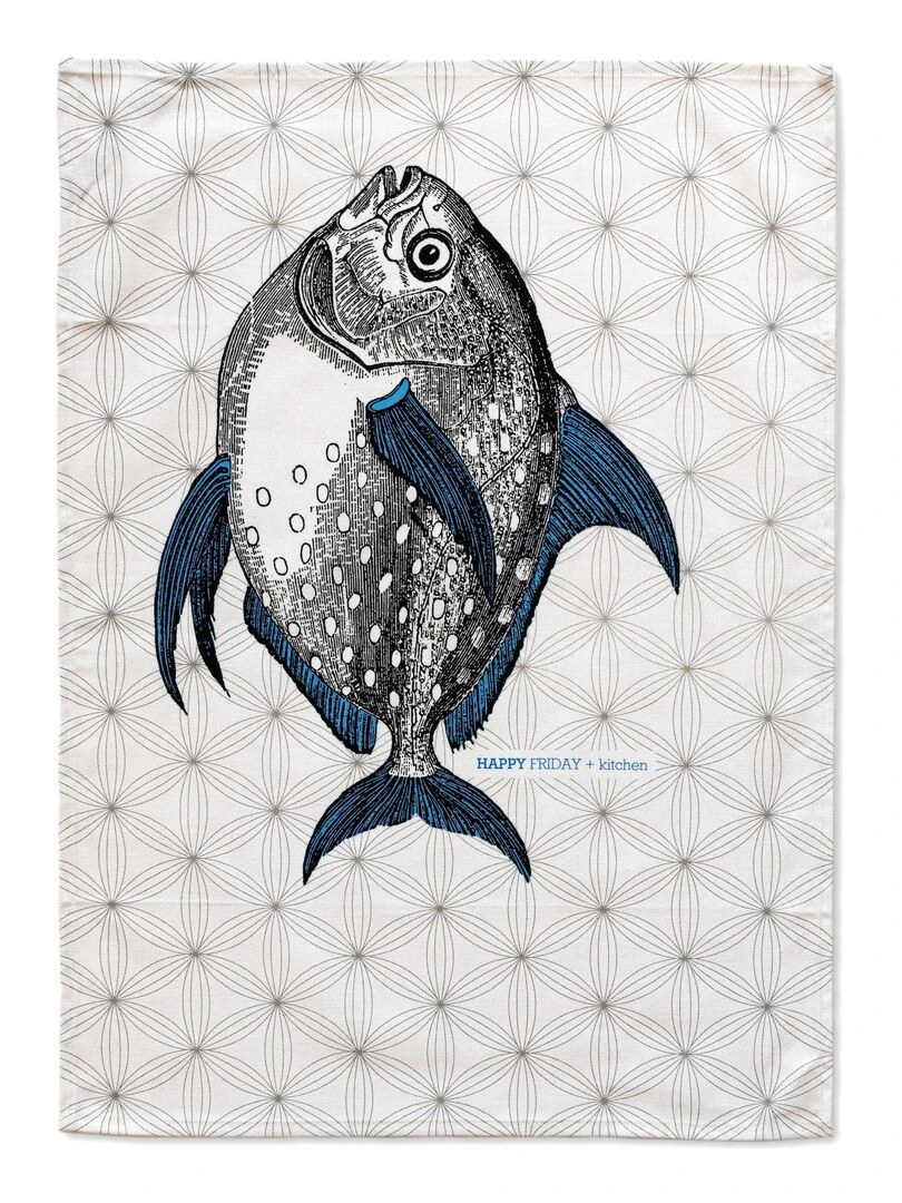 Torchon (2 pièces) Fish "Happyfriday" Blanc