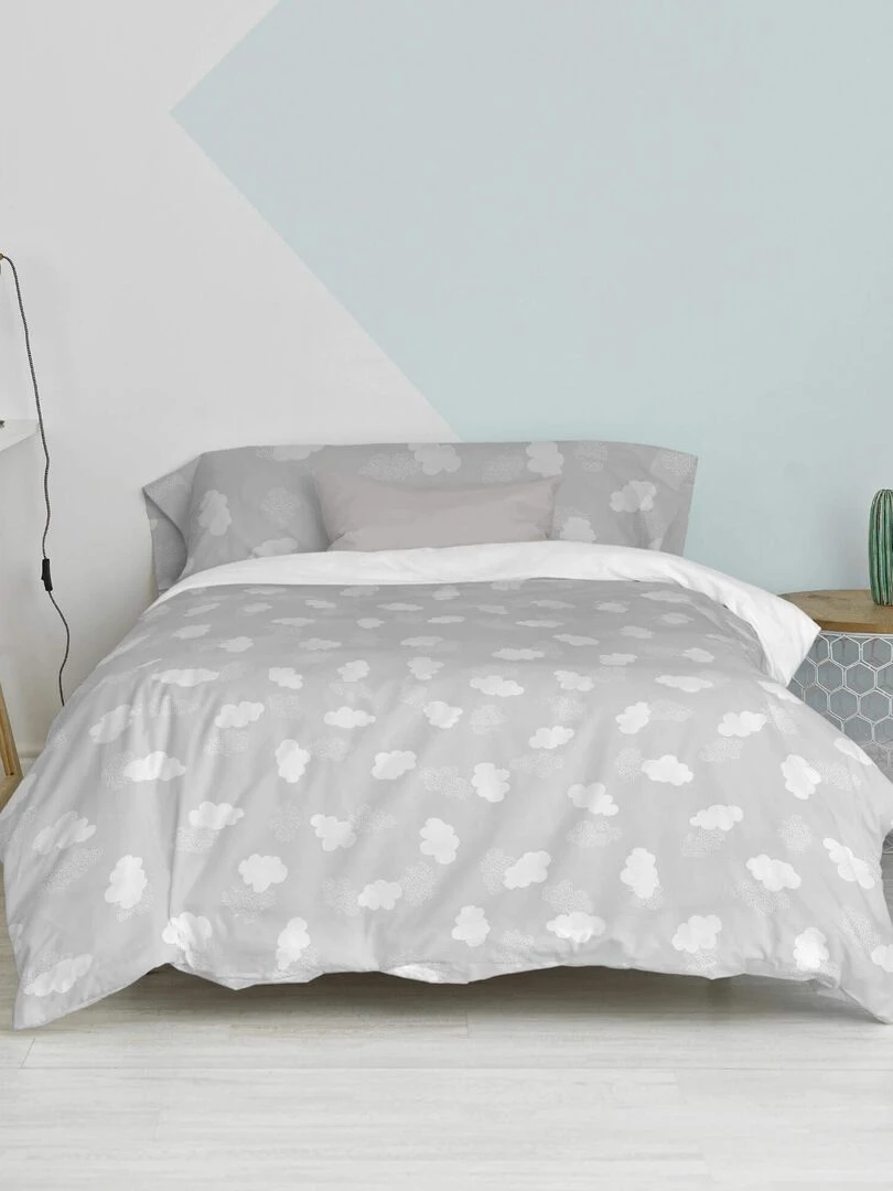 Parure housse de couette 2 pièces Clouds "Happyfriday"   Beige